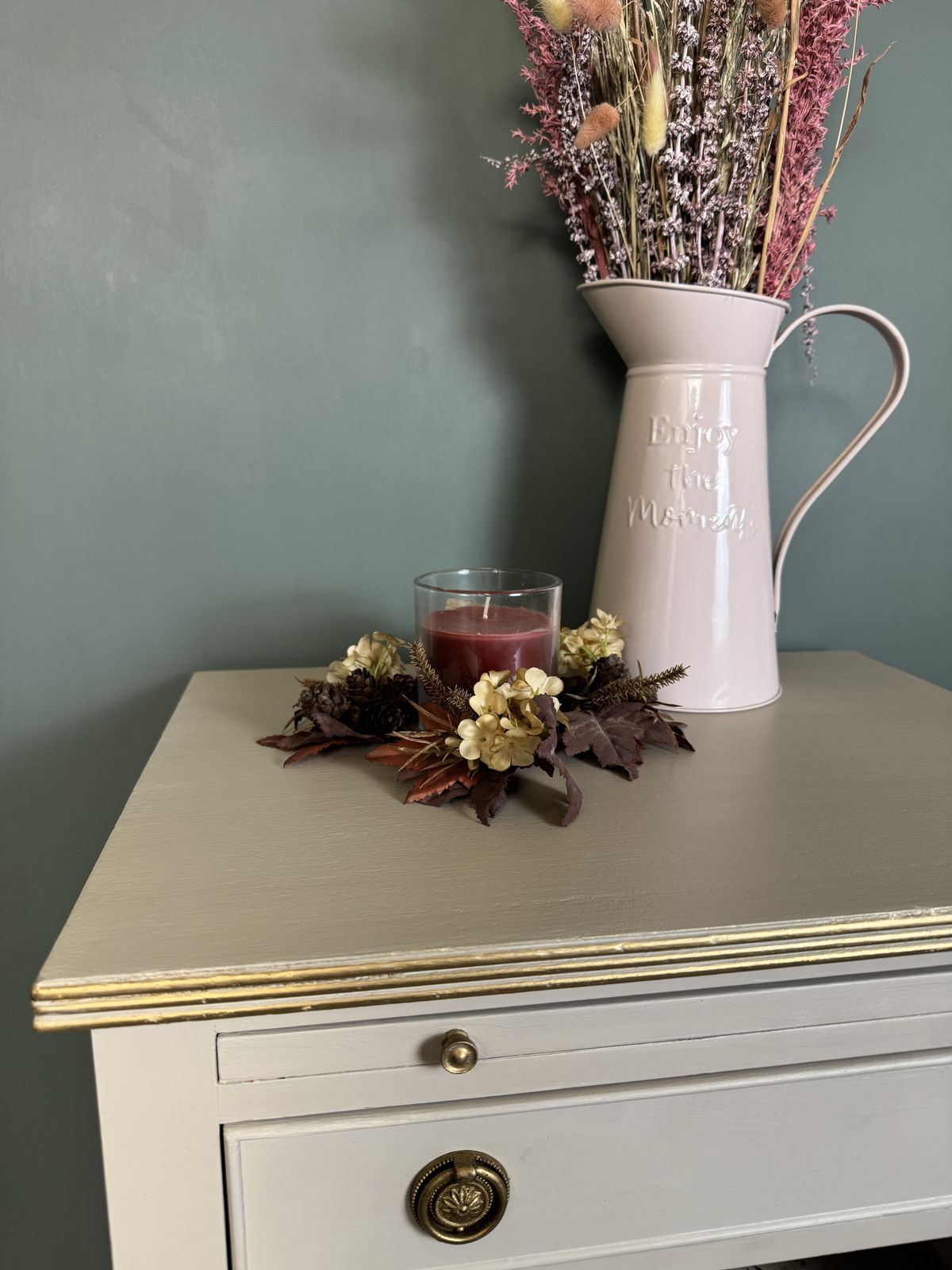 Victorian Revival Writing Table – Hand Painted In Cathedral Taupe With Gold Accents photo furniture