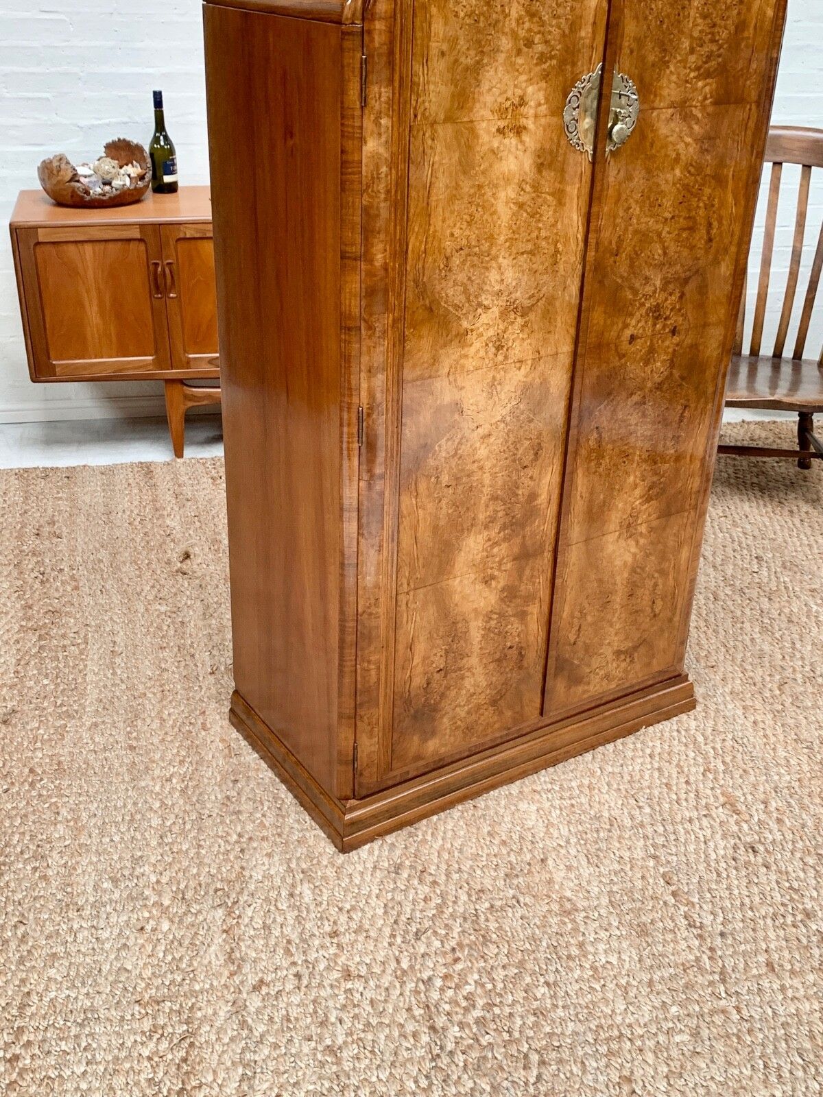 Small Art Deco Figured Walnut Wardrobe Armoire Tallboy photo for sale