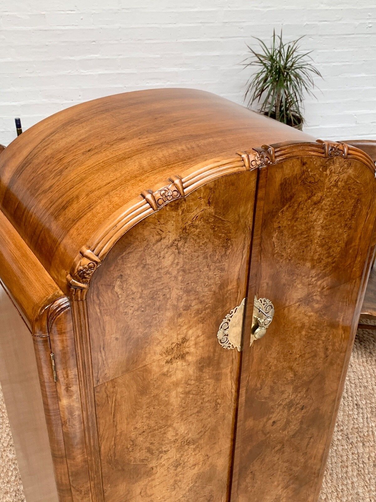 Furniture Small Art Deco Figured Walnut Wardrobe Armoire Tallboy photo
