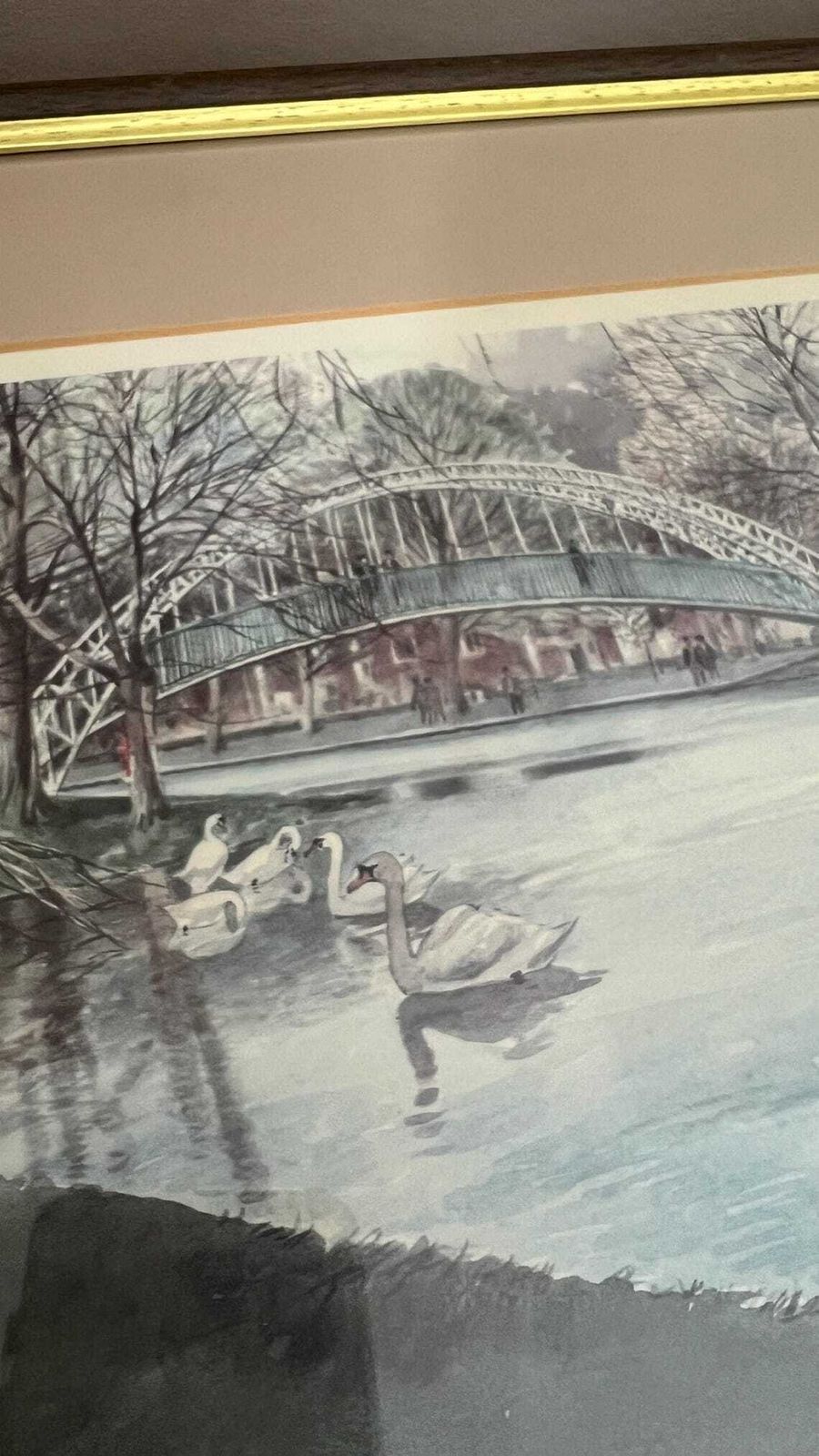 Signed Limited Edition Watercolour Print Of The Suspension Bridge  Bedford By Bernard West photo vinterior