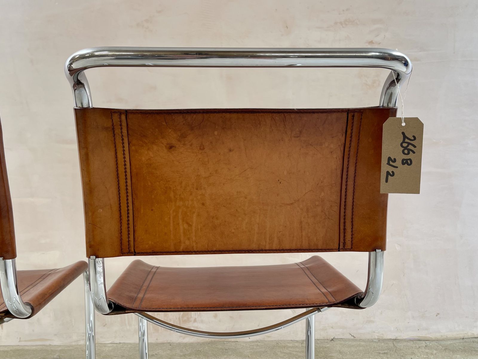 Pair Dining Or Desk Chairs Mart Stam Marcel Breuer S33 Set Of Two 2 Fasem Chrome Tan Cognac Brown Leather Cantilever Bauhaus photo Furniture