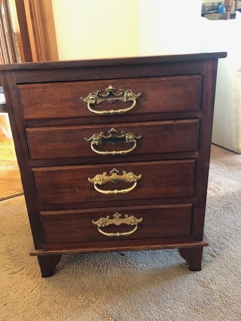 Bespoke Handcrafted And Vintage Set Of Drawers With Red Leatherette Top