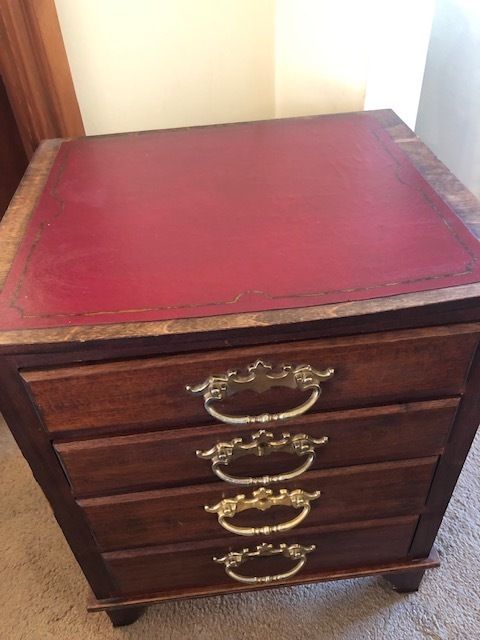 Bespoke Handcrafted And Vintage Set Of Drawers With Red Leatherette Top photo furniture