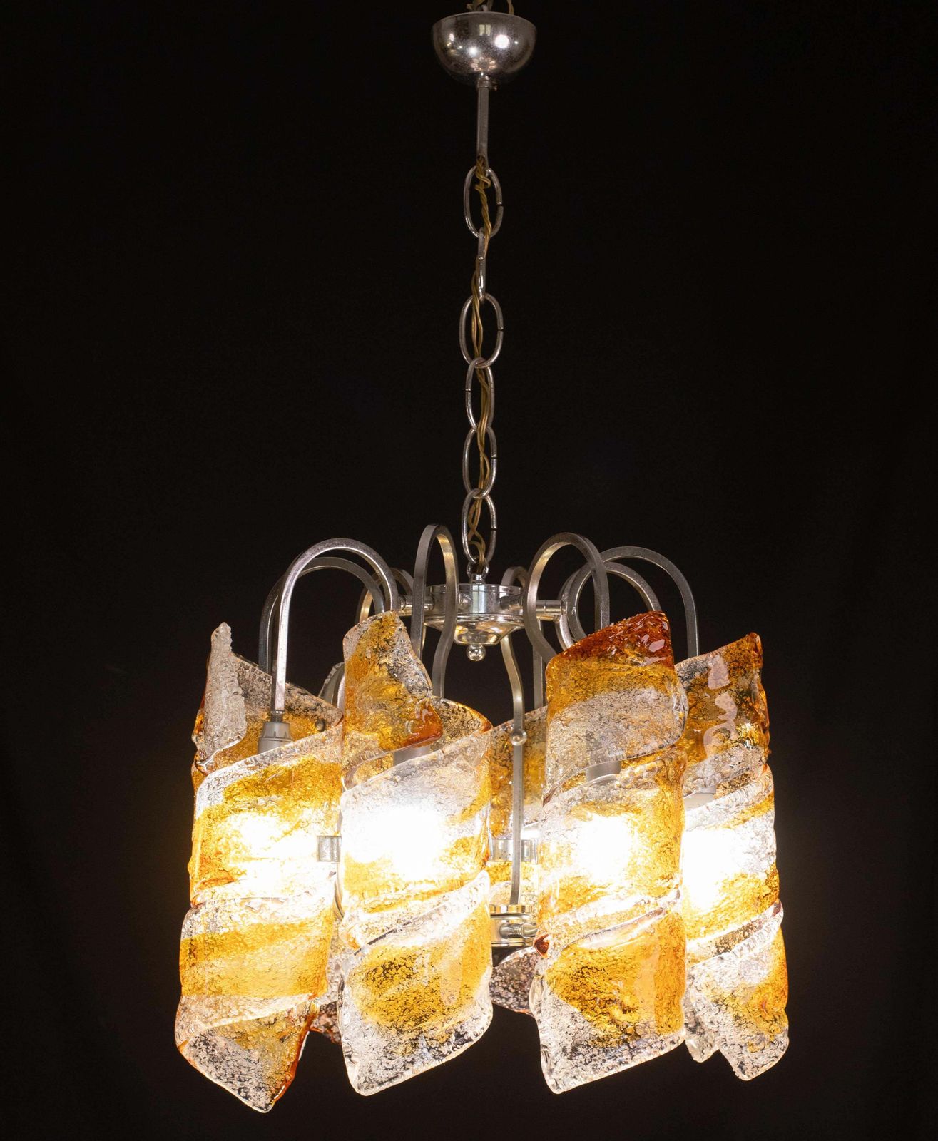 Italian Design "Twisters" Round Chandelier By Mazzega, 1970 photo furniture