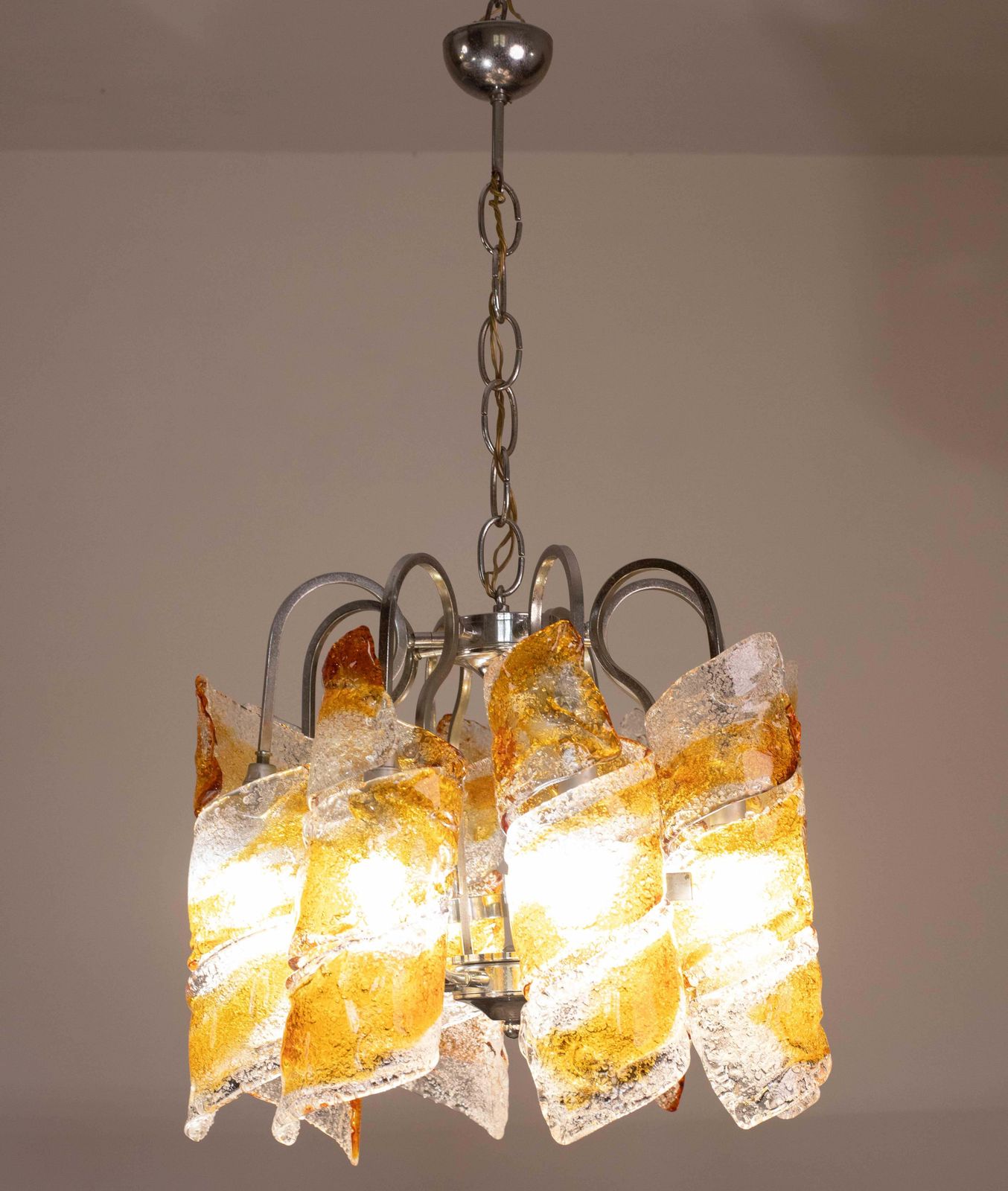 Italian Design "Twisters" Round Chandelier By Mazzega, 1970 photo Lighting