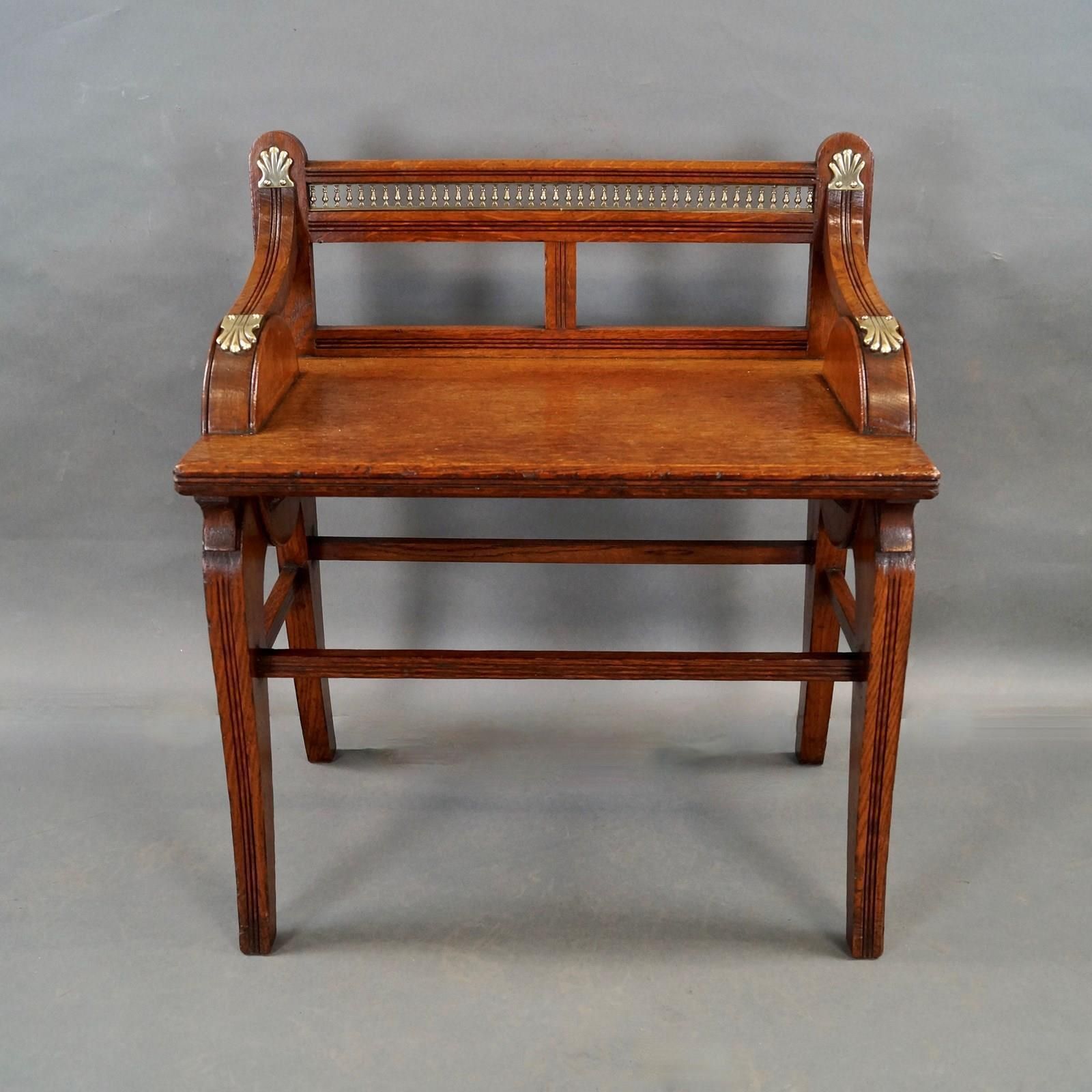 An Oak And Brass Mounted Hall Bench By James Shoolbred & Co. photo Furniture