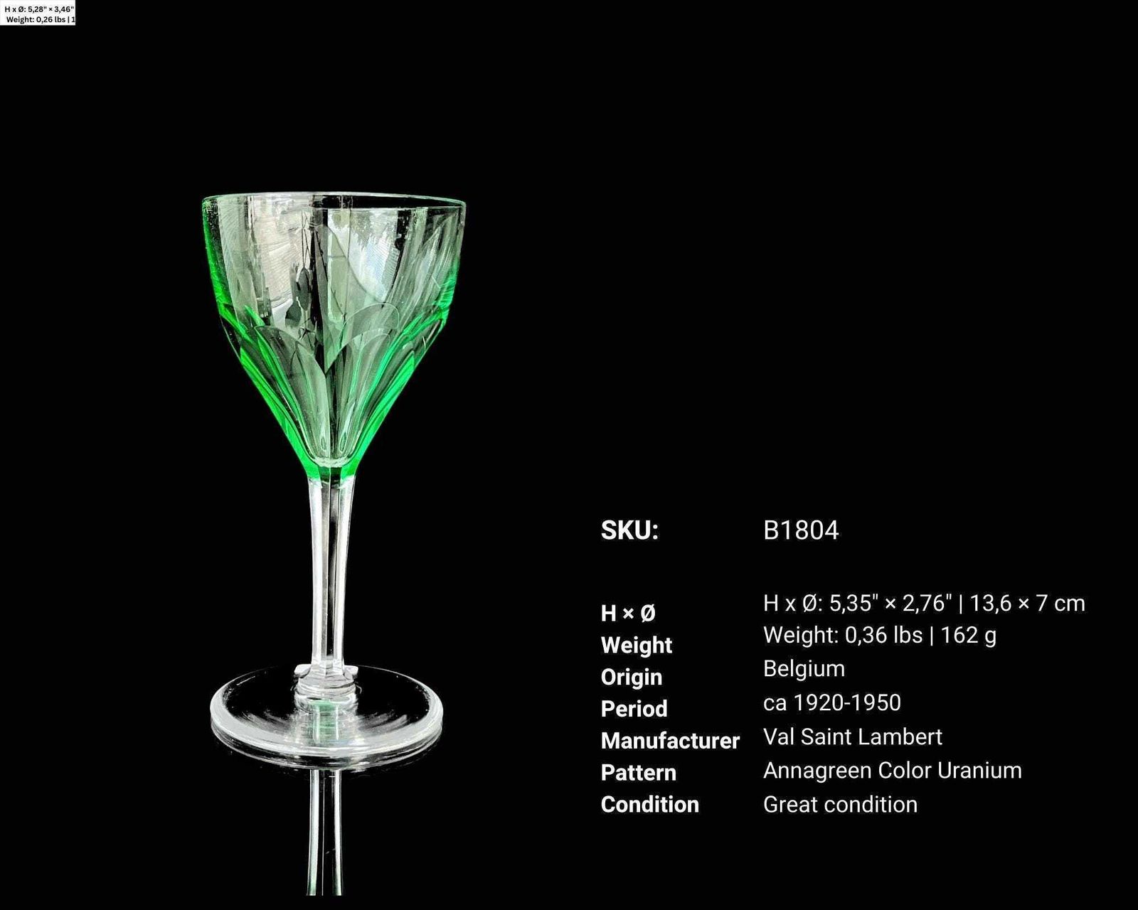 Uranium Cordial Glass | 5pcs | Anna Green | Val Saint Lambert | C. 1920–1930 photo furniture
