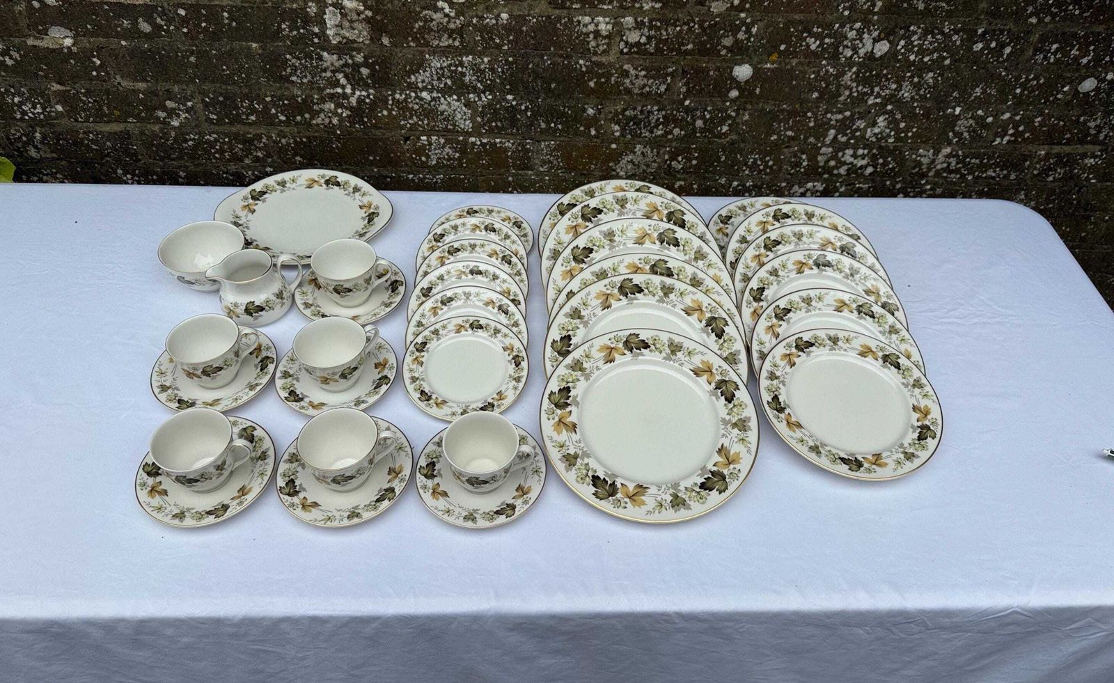 Rare Vintage 1960s Royal Doulton Larchmont Dinner Service – Gold Trim, Autumn Leaves Pattern   6 Place Setting Plus More, 33 Pieces