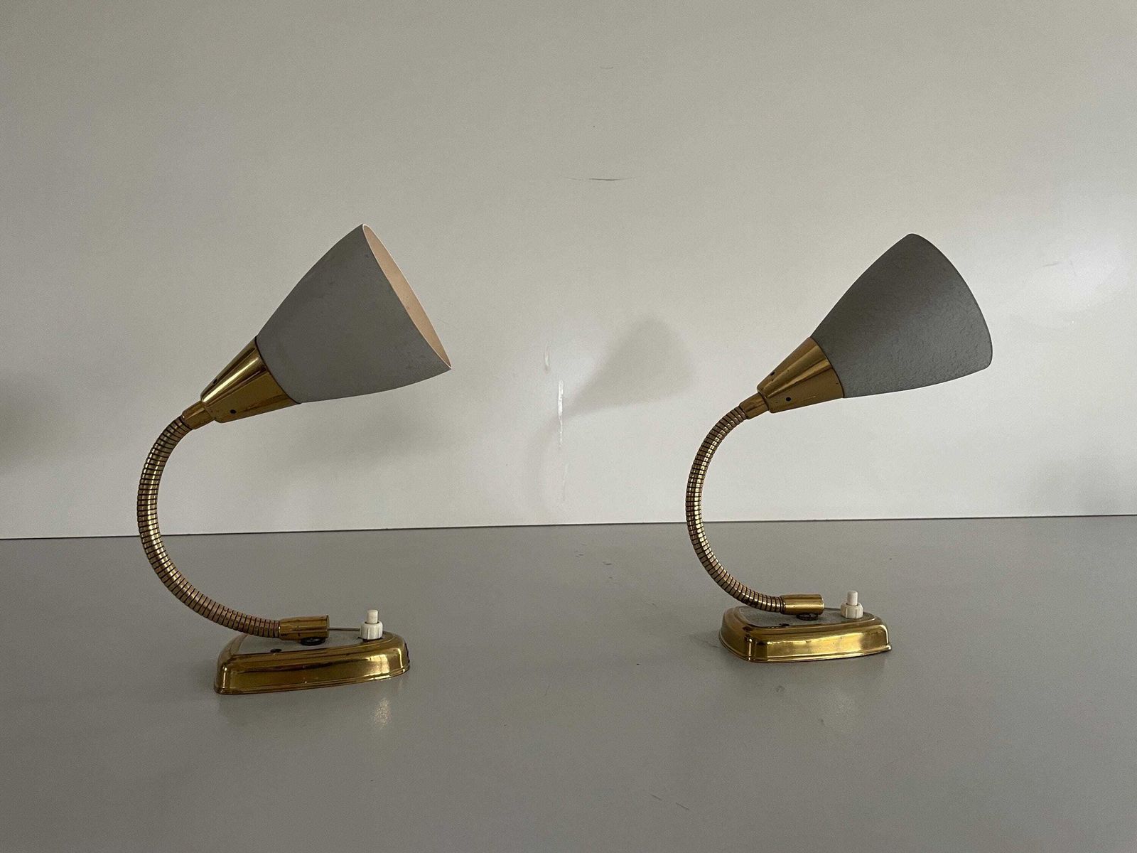 Gray Metal And Brass Pair Of Wall Lamps, 1970s, Germany photo furniture
