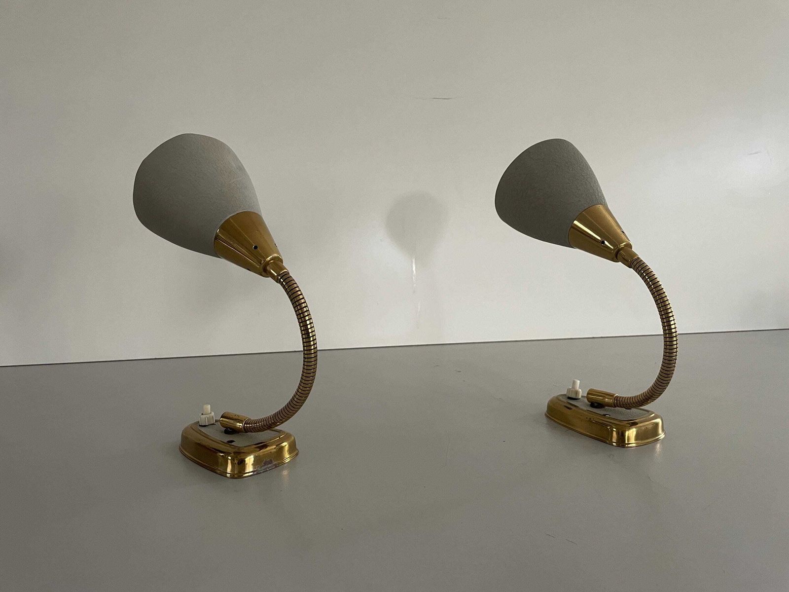 Gray Metal And Brass Pair Of Wall Lamps, 1970s, Germany photo Lighting