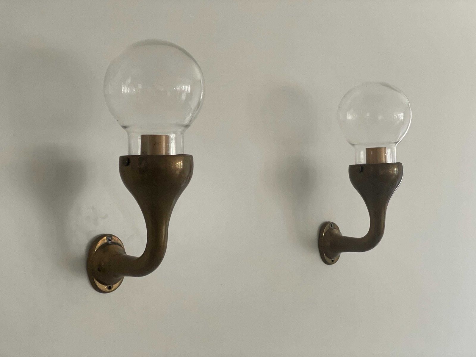 photo for sale Bronze And Glass Pair Of Wall Lamps, 1960's, Italy