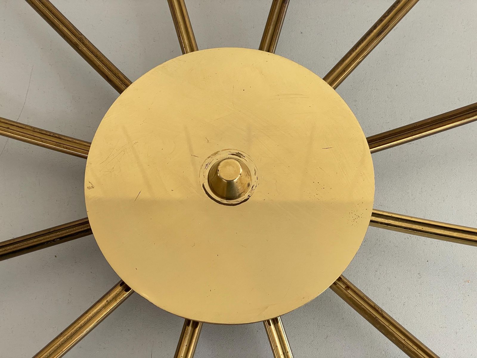 Mid Century Gray Metal And Brass Body 12 Armed Sputnik Ceiling Lamp, 1950s, Germany photo furniture