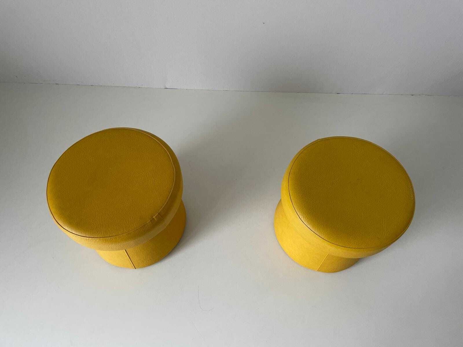 Yellow Faux Leather Pair Of Pouf Stools With Hidden Storage Space photo 873.0