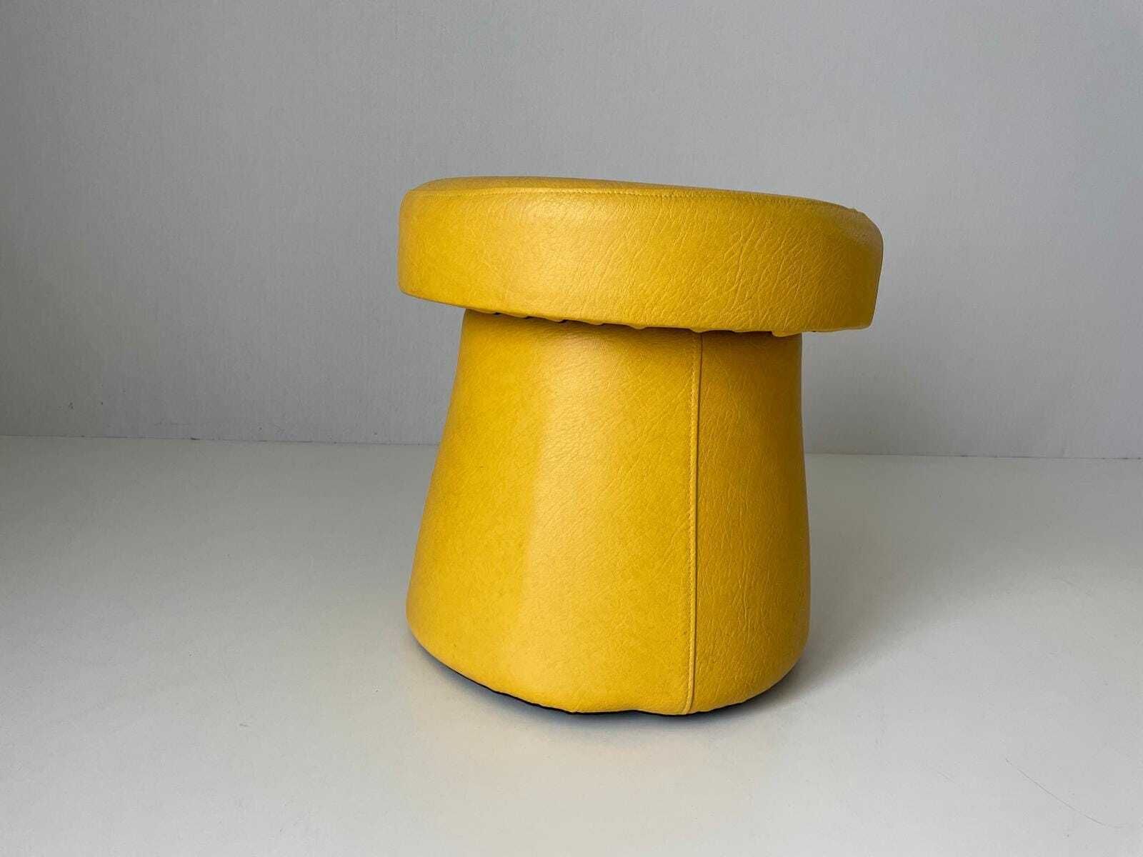 Yellow Faux Leather Pair Of Pouf Stools With Hidden Storage Space photo vinterior