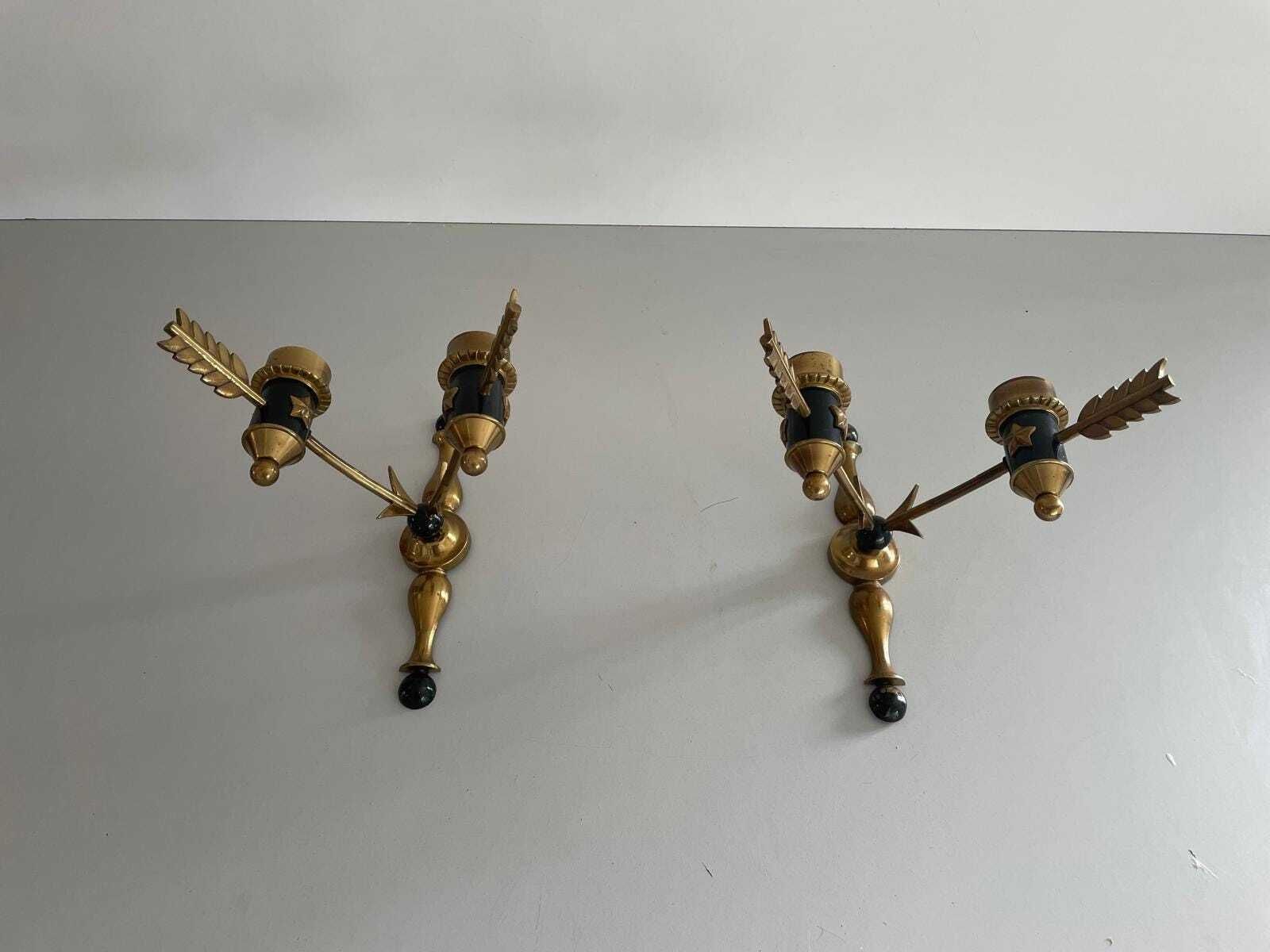 Mid Century Brass Arrow Pair Of Sconces, 1960s, France