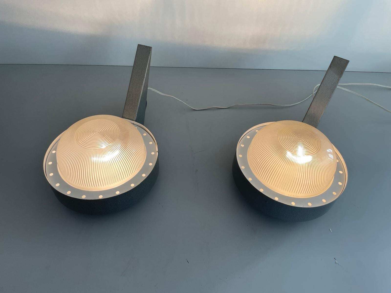 Italian Glass And Gray Metal Large Pair Of Industrial Outdoor Sconces, 1950s, Italy photo furniture
