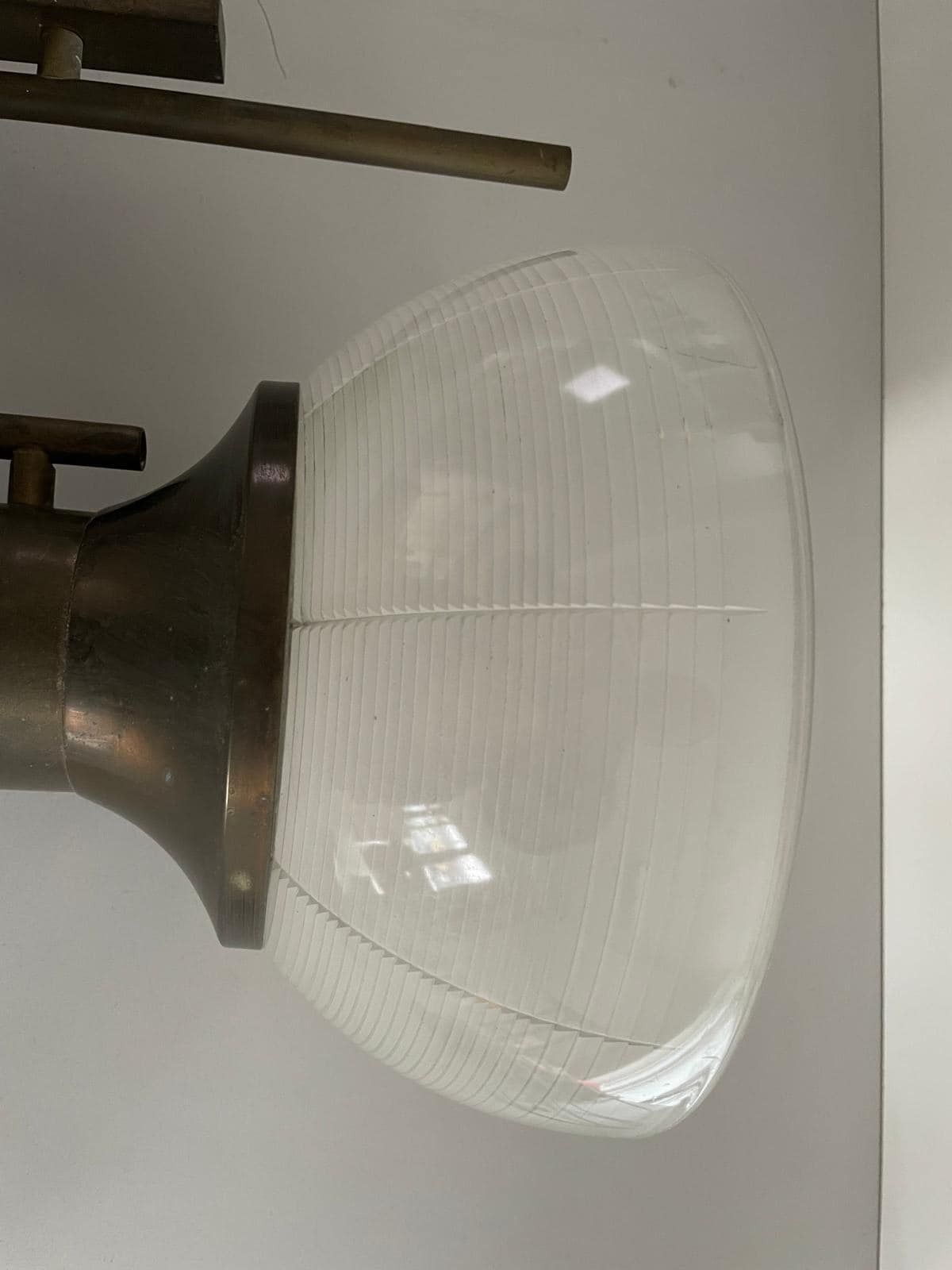 Italian Industrial Type Glass & Brass Large Pair Of Sconces, 1950s, Italy photo buy