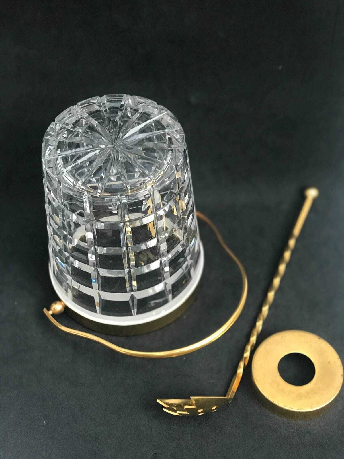 Ice Bucket Hand Cut Crystal French With Golden Metal Handle Mid Century Barware Mixology Tools Bar Cart Hollywood Regency Man Cave Gift photo buy
