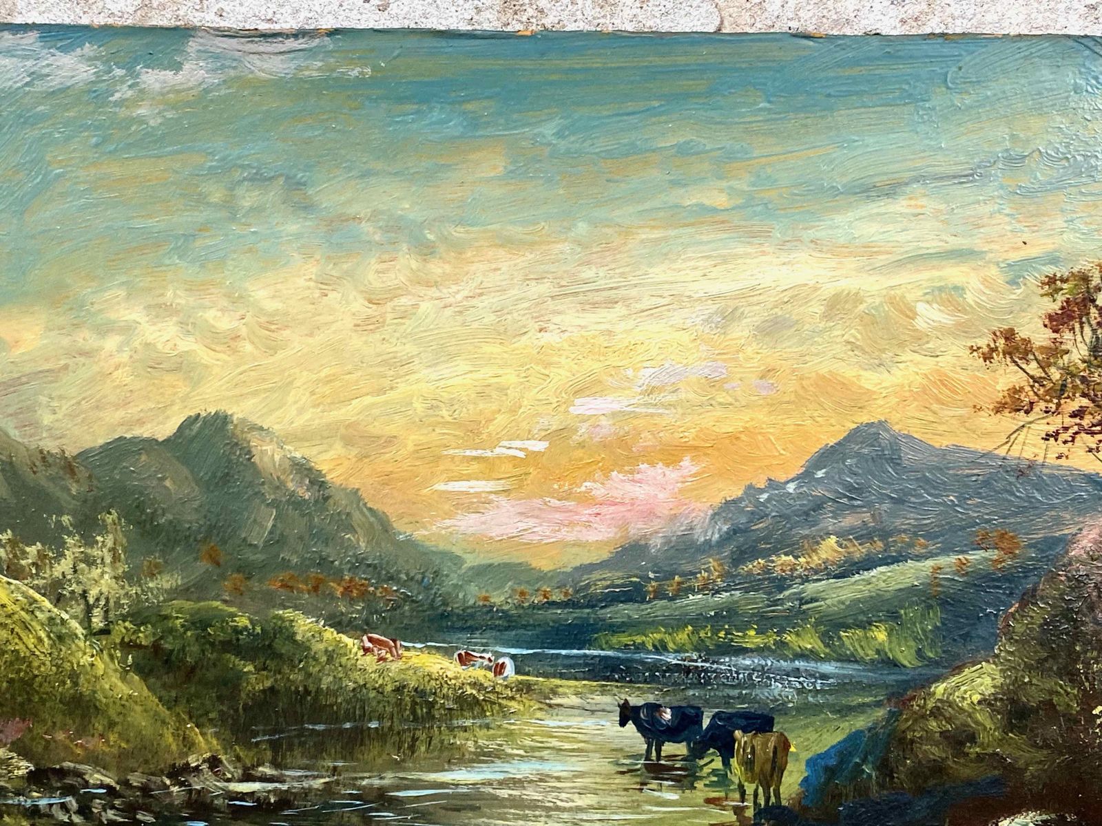 Pair Antique Oil Painting Landscapes On Board Signed photo buy