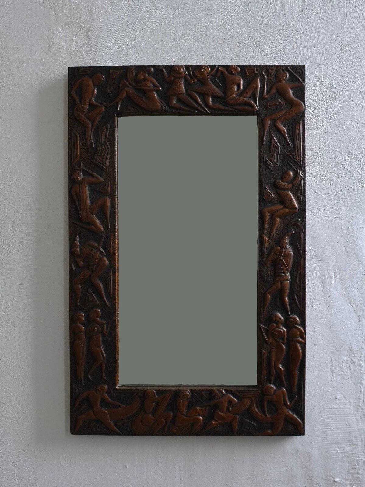 Copper Relief Wall Mirror | Bragalini Angelo Style | Italy | 1970s photo furniture