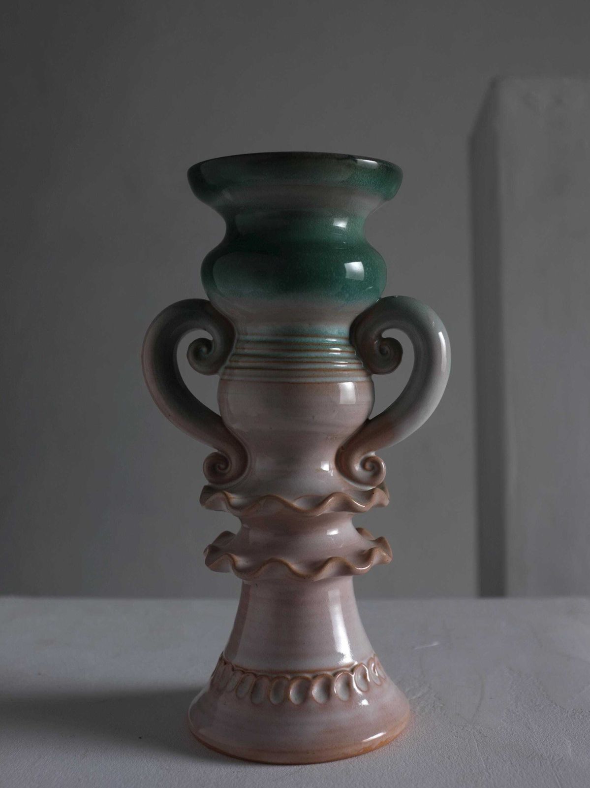 Scalloped Ceramic Vase Candle Holder | Latvia | 1970s photo Home Decor