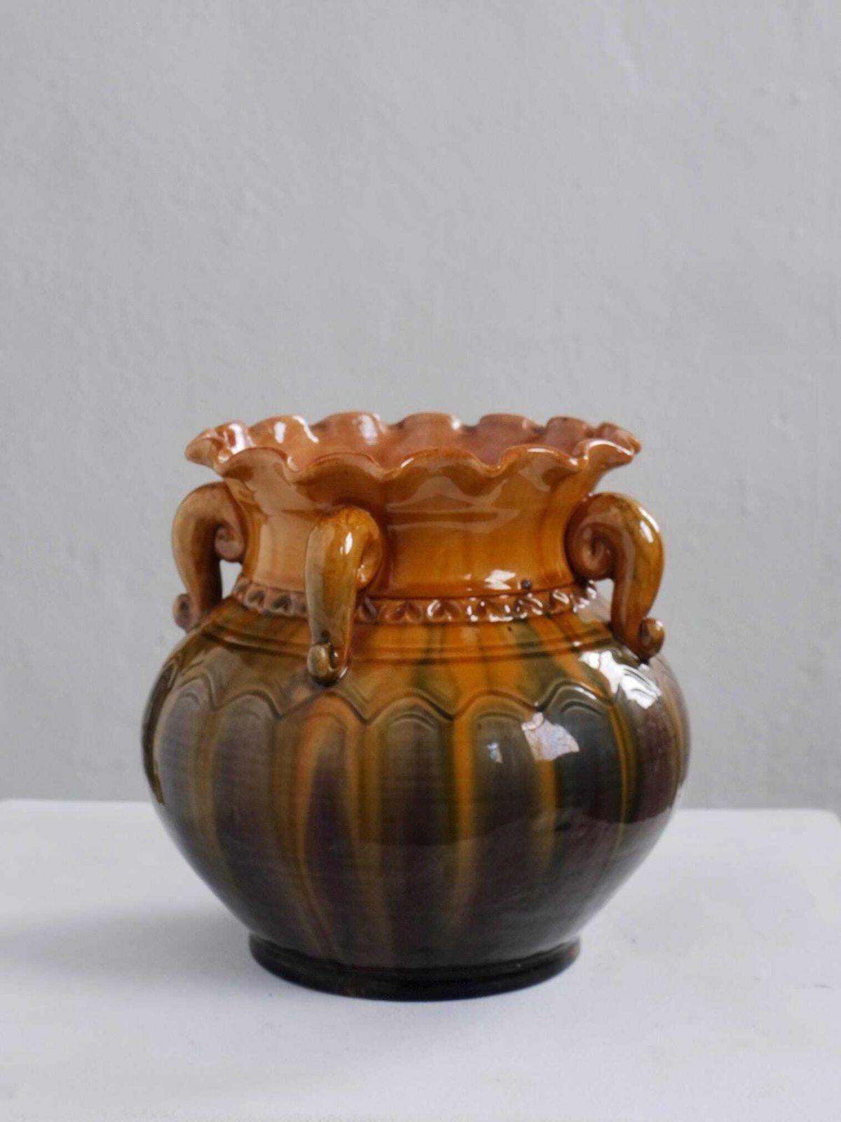 Scalloped Ceramic Vase With Curled Handles | Latvia | 1960s photo furniture