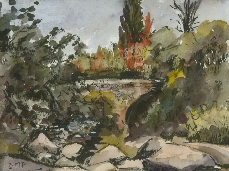 Diana M. Perowne (1934 2020)   20th Century Watercolour Dart Meet Badgers Holt photo furniture