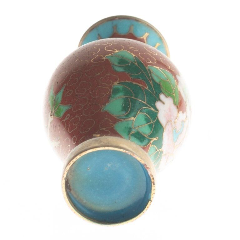 Chinese Cloisonne Red Enamel Bronze Blossom Vase photo furniture