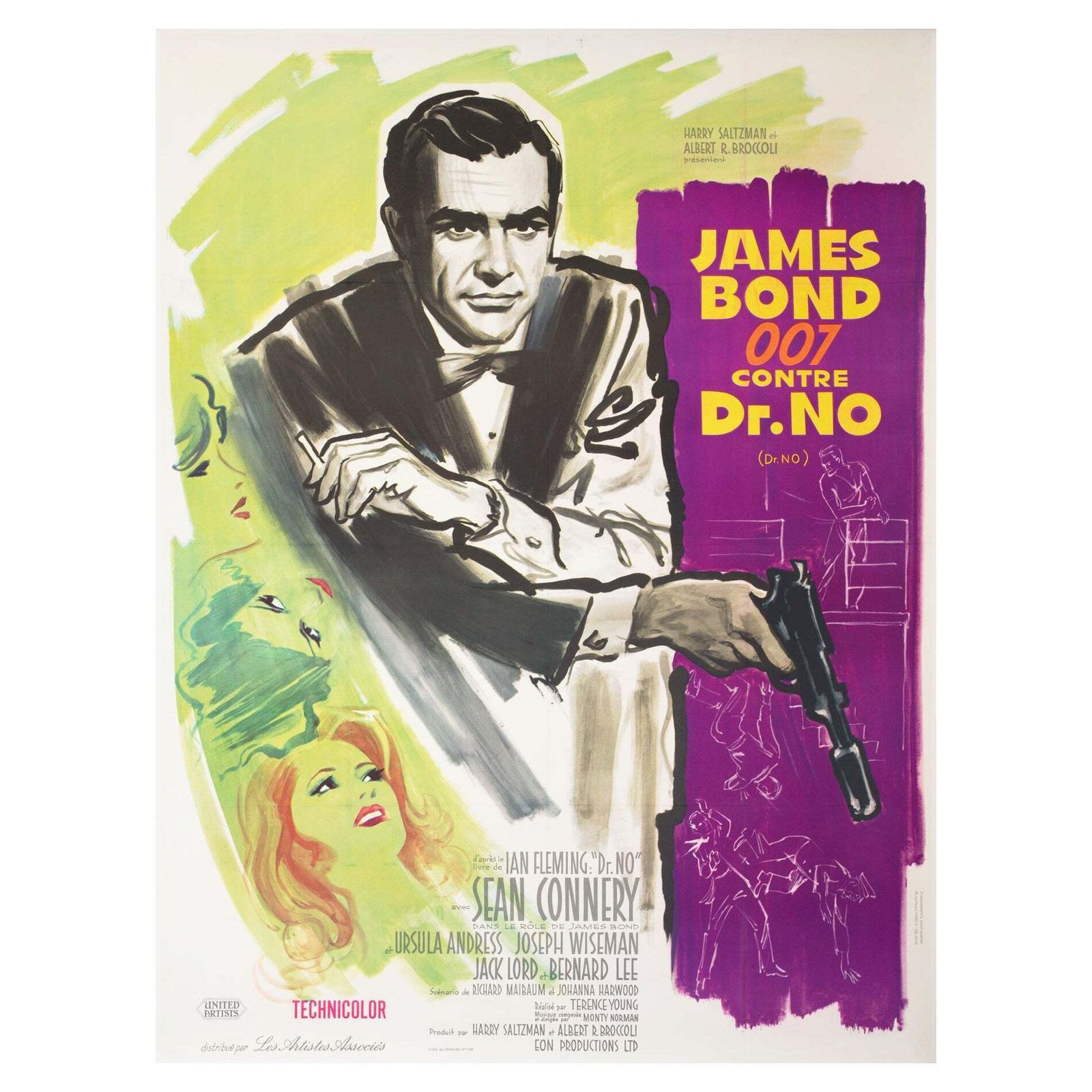 DR. No 1963 French Grande Film Movie Poster Purple Style, Bond, Boris Grinsson
