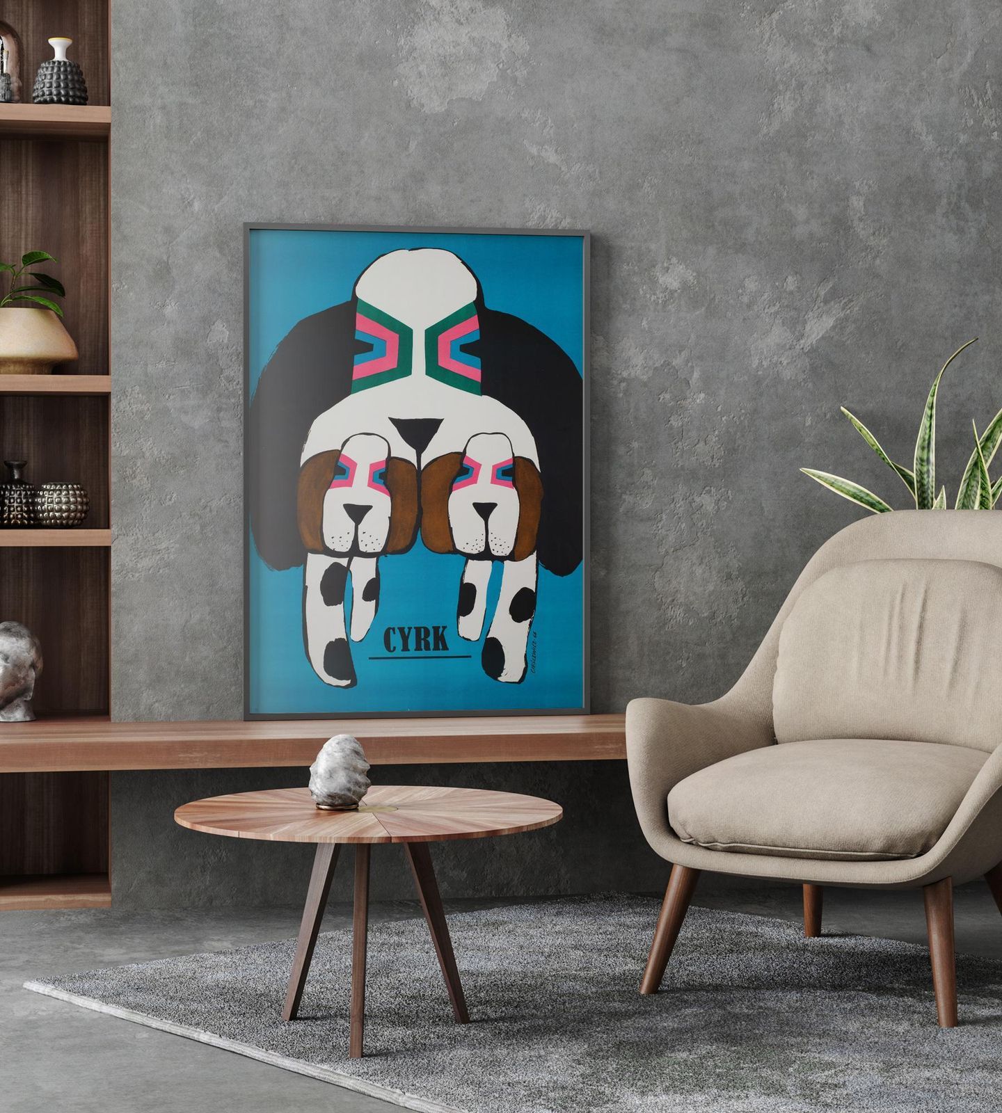 Cyrk Three Basset Hounds 1970s Polish B1 Circus Poster, Roman Cieslewicz photo furniture