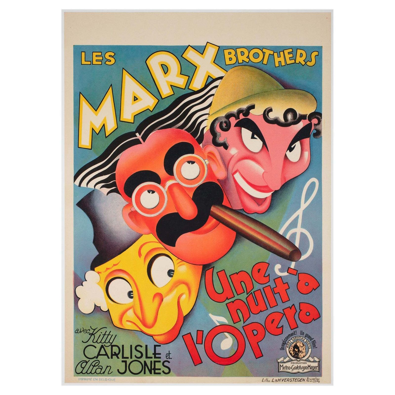 A Night At The Opera  1936 Belgian Film Movie Poster Marx Brothers