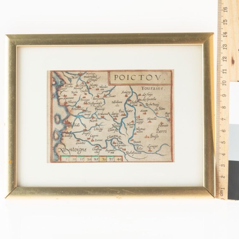 Antique Miniature 17th Century Copper Plate Provincial French Map photo for sale