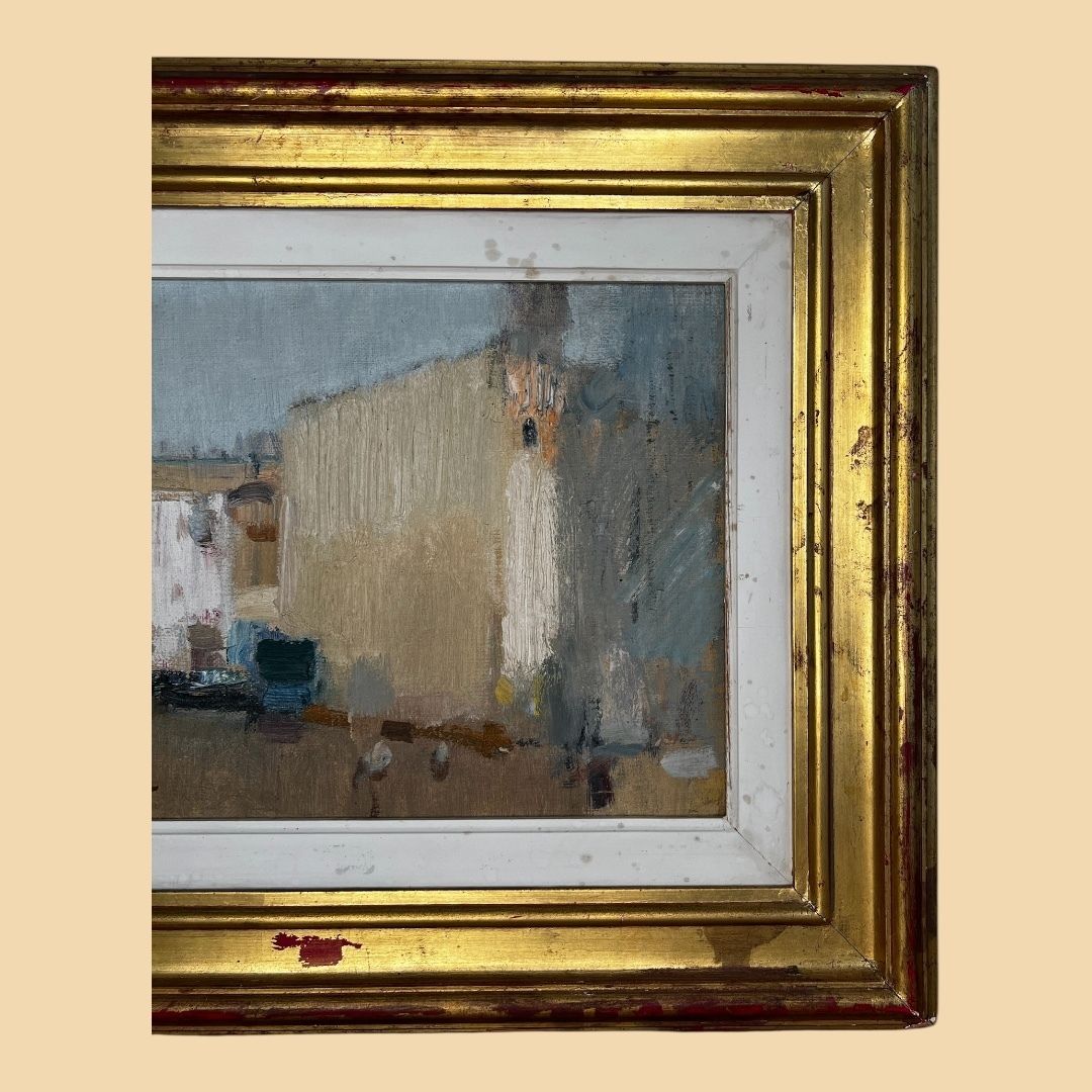 Moșilor Market, Original Romanian Oil On Canvas Landscape Painting photo for sale