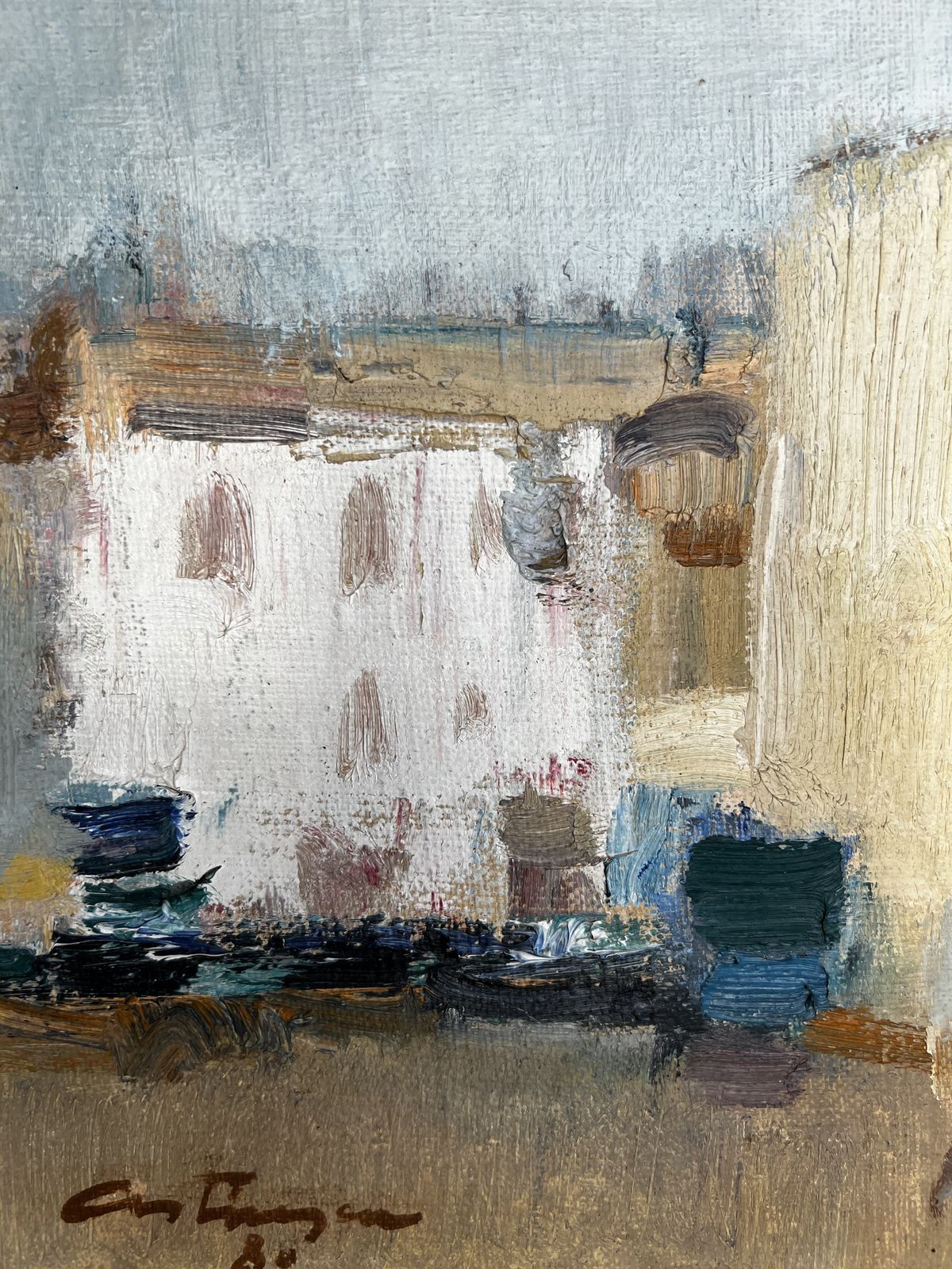 Moșilor Market, Original Romanian Oil On Canvas Landscape Painting photo vinterior