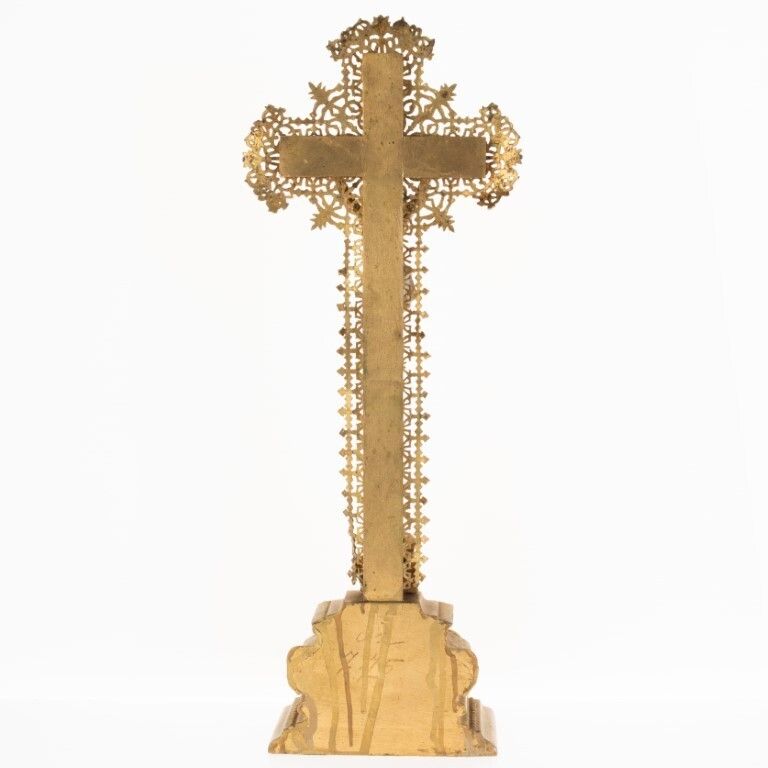Antique Italian Giltwood & Biscuit Porcelain Religious Crucifix Early 20th Century photo furniture