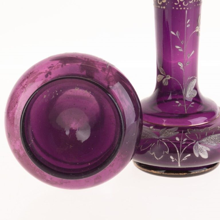 Antique Victorian Pair Of Hand Painted Amethyst Glass Spill Vases photo furniture