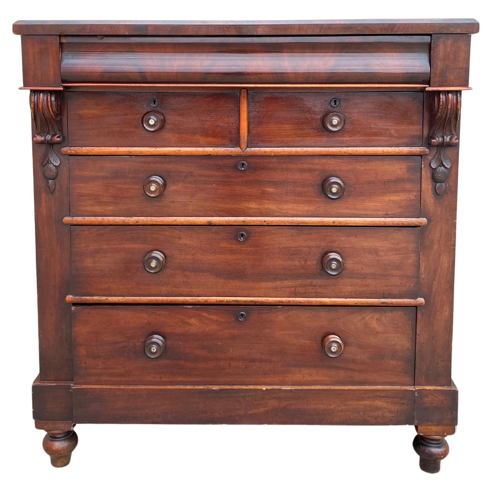 Large Antique Victorian Solid Mahogany Chest Of Drawers