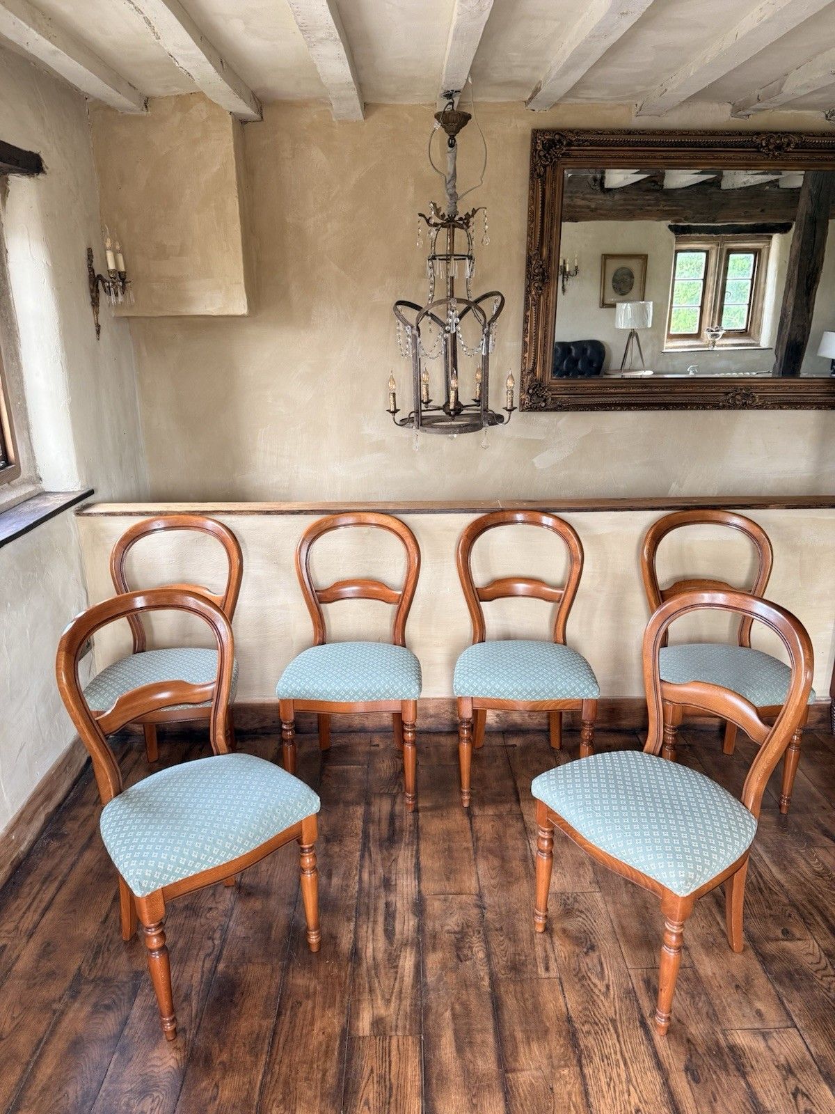 Antique Style Vintage  Duck Egg Blue Balloon Back Dining Chairs Set Of 6 ! photo furniture