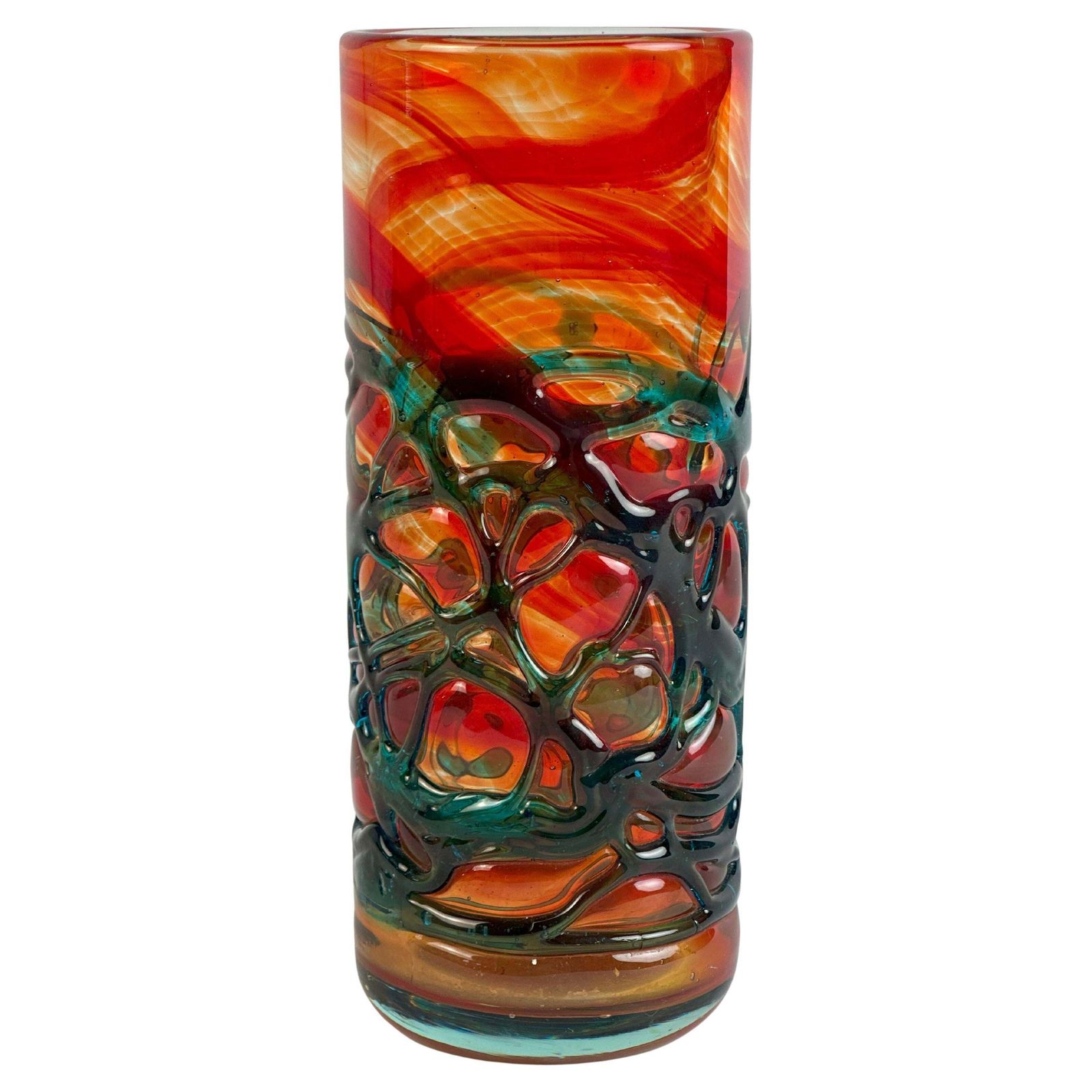 Orange And Green Art Glass Vase By Mdina, 1980s Malta