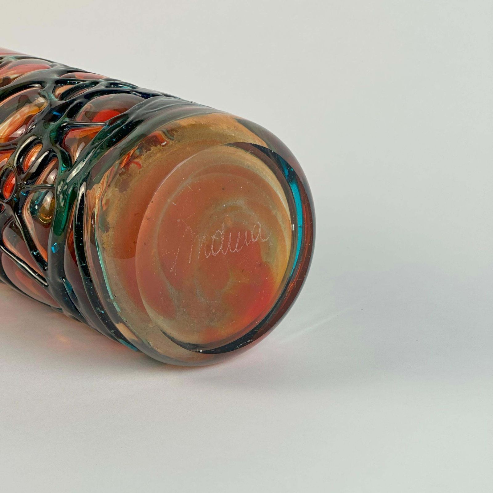Orange And Green Art Glass Vase By Mdina, 1980s Malta photo Home Decor
