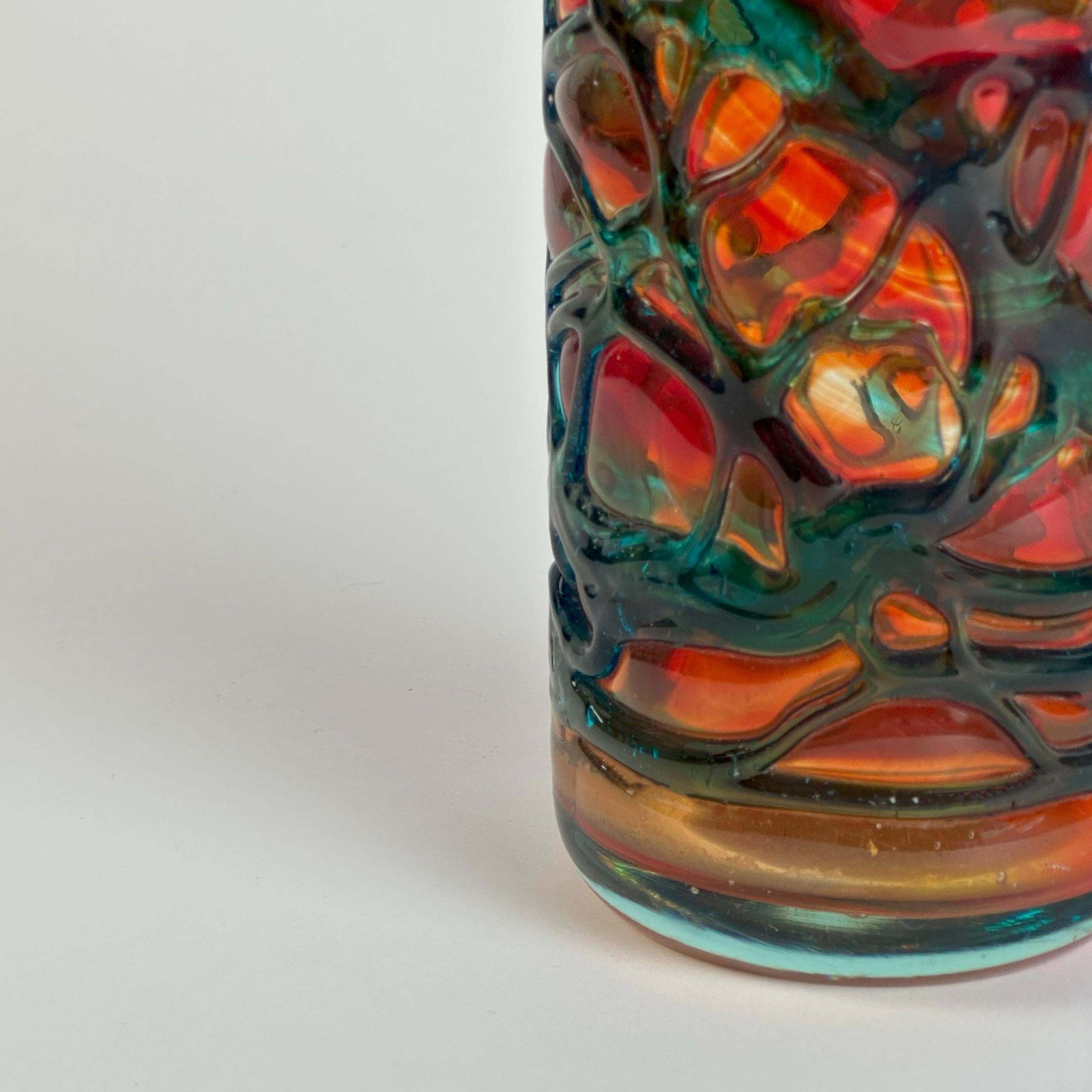 Orange And Green Art Glass Vase By Mdina, 1980s Malta photo vintage
