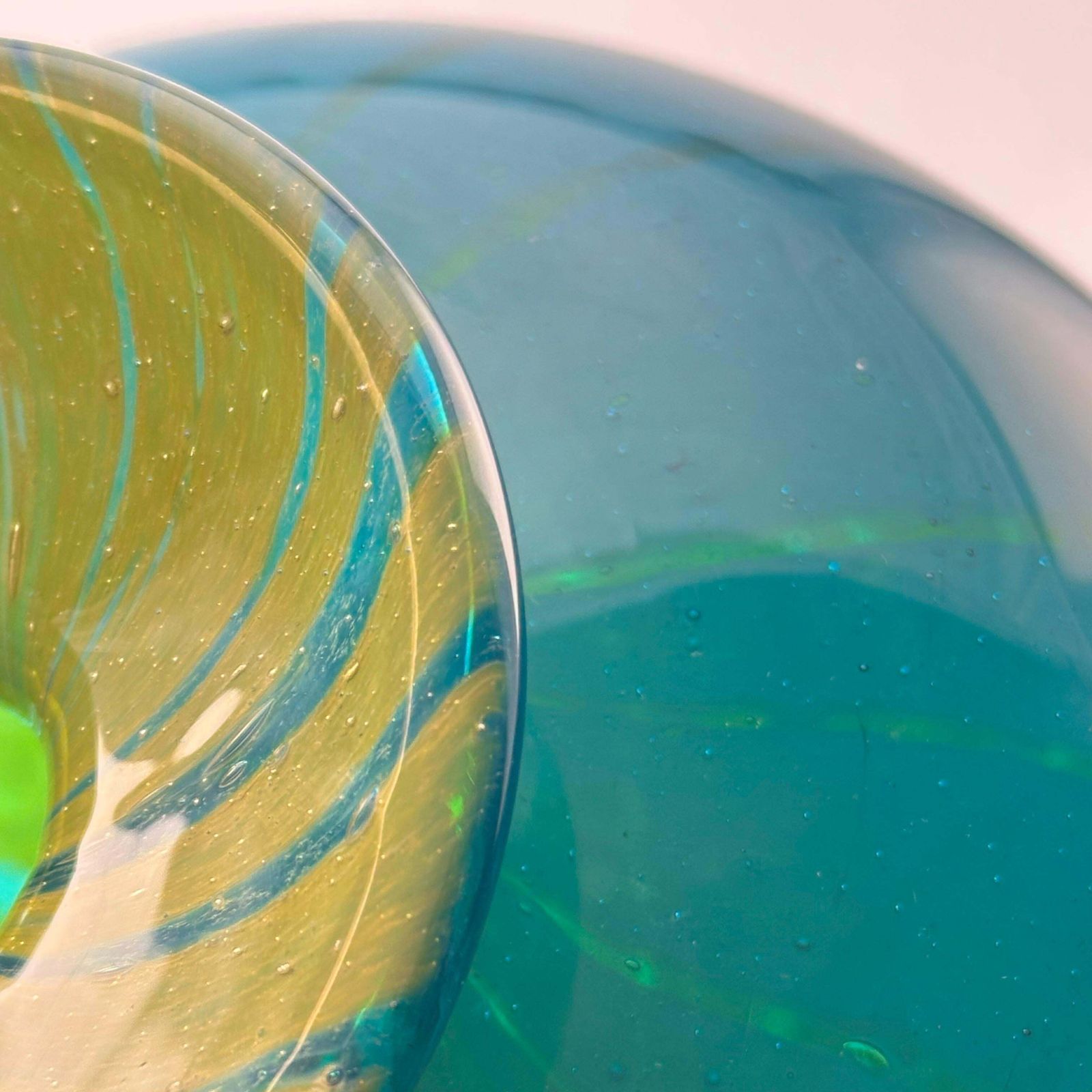 Turquoise Mdina Glass Squat Bottle Vase In ‘Ming’ Pattern, Signed And Dated 1979, Malta photo Home Decor