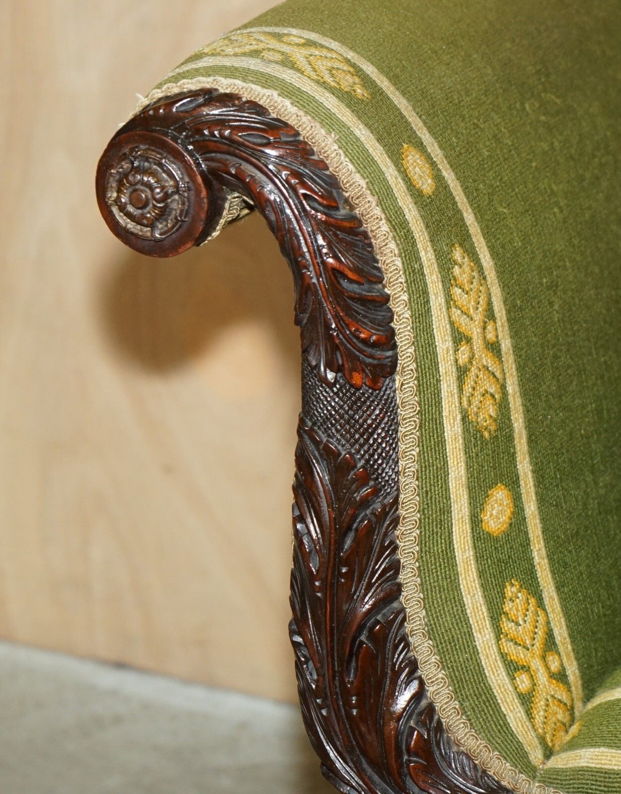 Antique Regency Embroidered Mahogany Hand Carved Lion's Hairy Paw Chaise Lounge photo Furniture