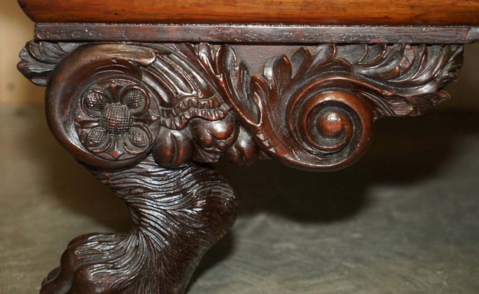 Antique Regency Embroidered Mahogany Hand Carved Lion's Hairy Paw Chaise Lounge photo buy