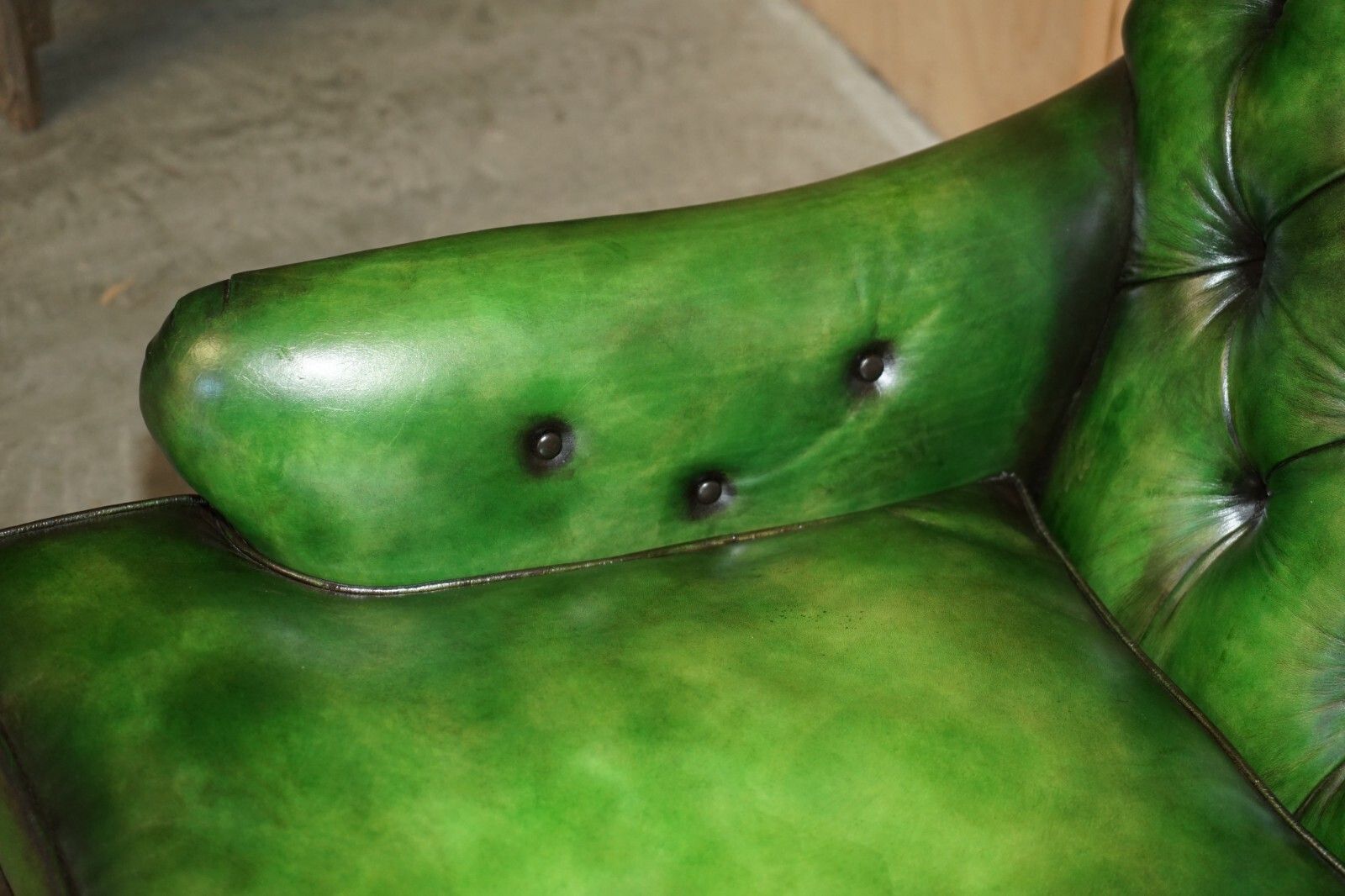 Pair Of Antique Howard & Son's Bridgewater Chesterfield Green Leather Armchairs photo 30000.0
