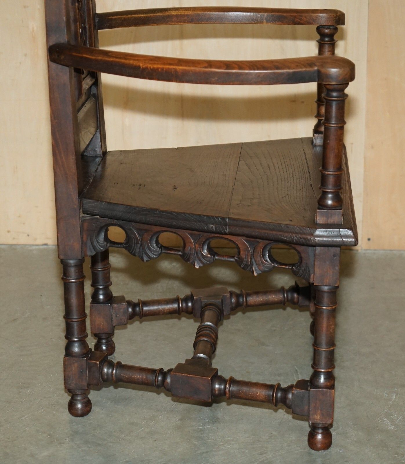 1350.0 Lovely Gothic Revival Hand Made In England Oak Throne Armchair With Steeple Back photo