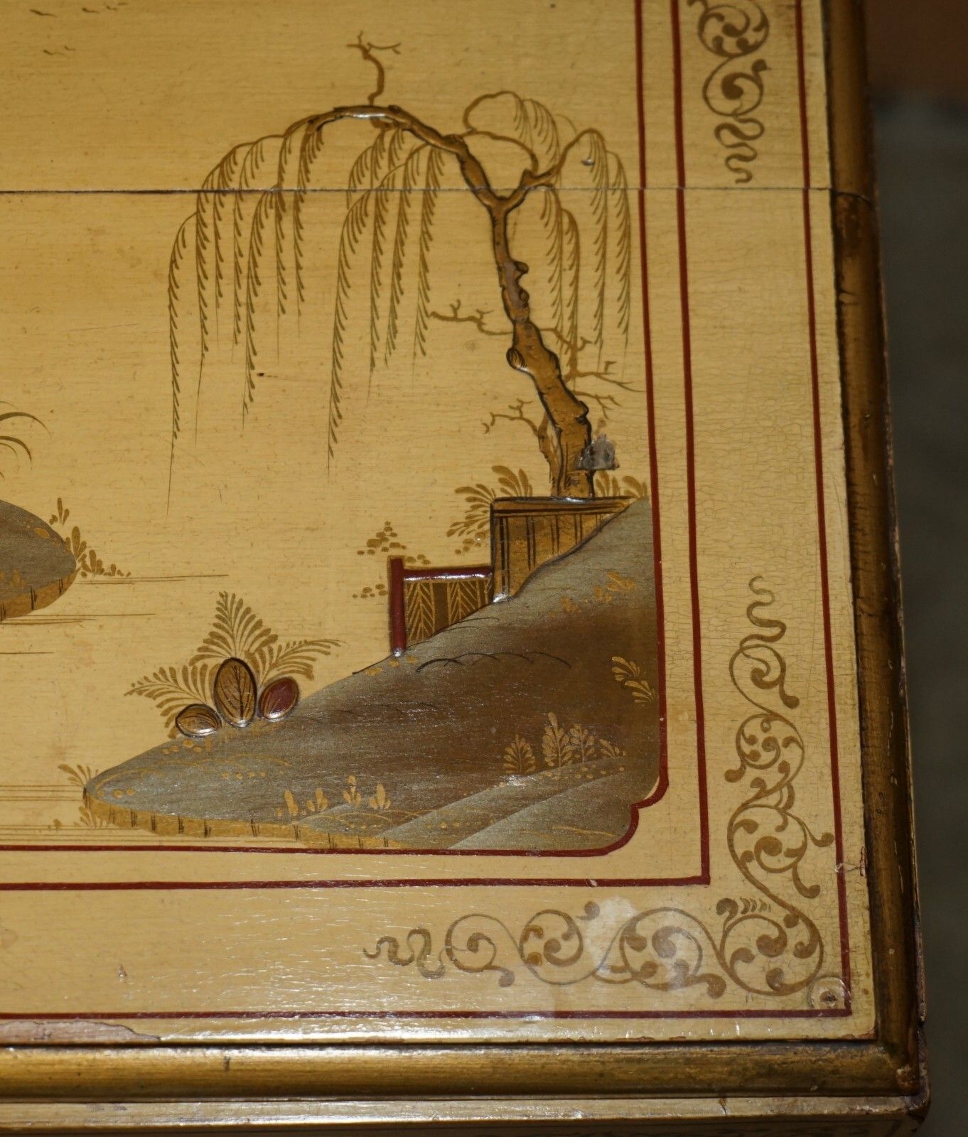 photo furniture Pair Of Antique Chinese Export Hand Painted & Lacquered Nightstands Side Tables