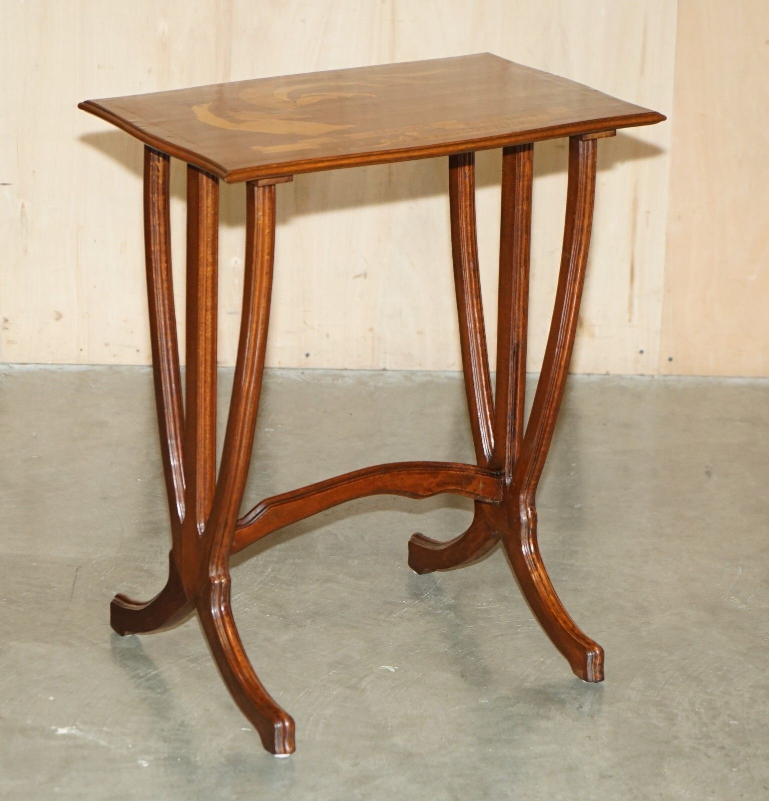 Very Rare Emile Galle Romantic Specimen Wood Table "When I Sing, Love Will End" photo furniture
