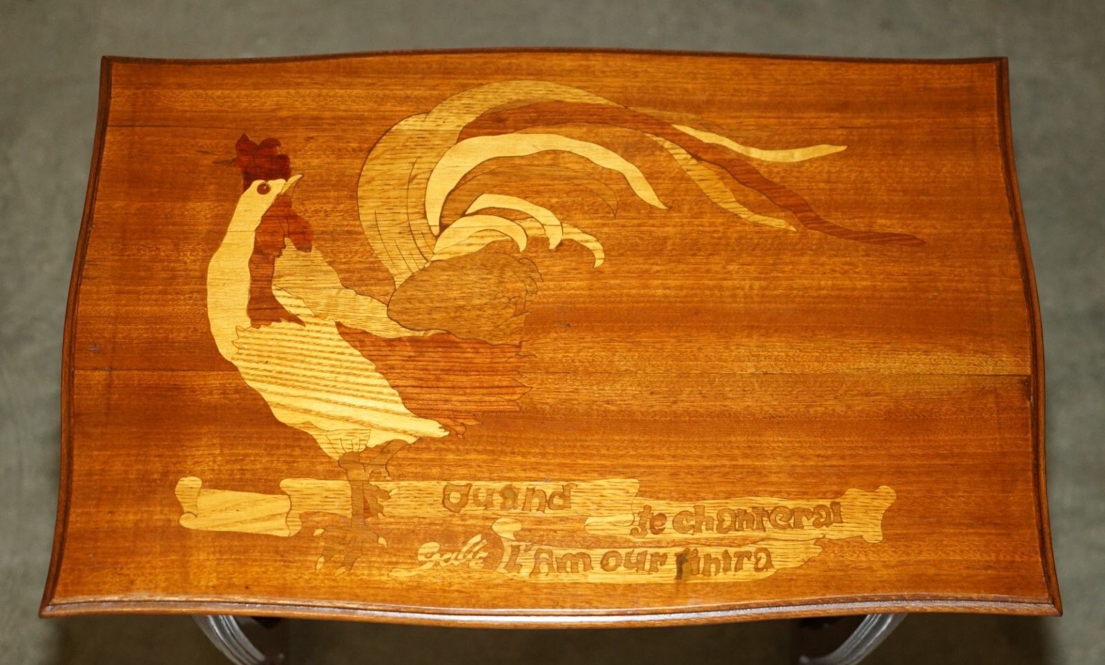Very Rare Emile Galle Romantic Specimen Wood Table "When I Sing, Love Will End" photo Furniture