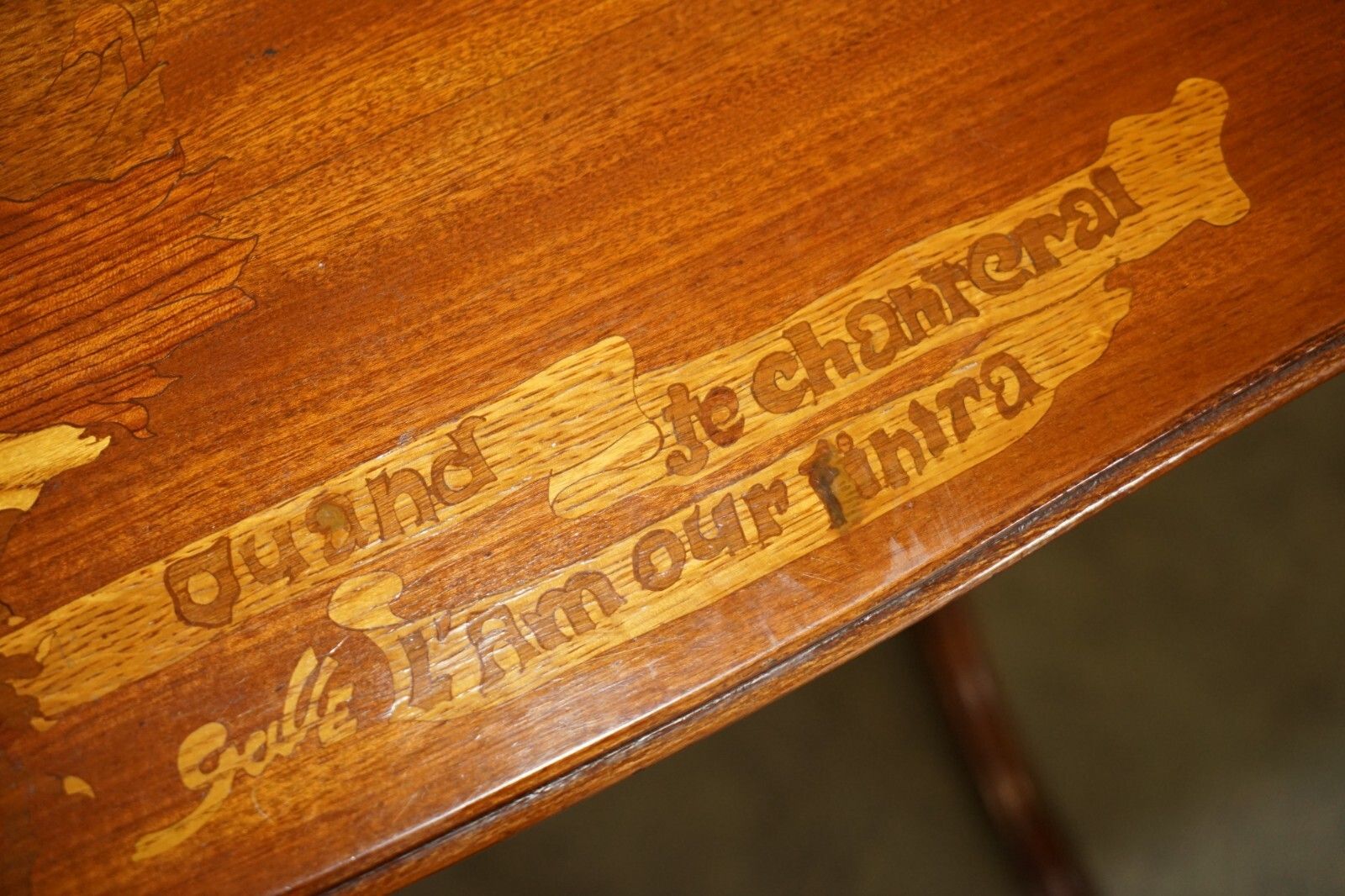 photo furniture Very Rare Emile Galle Romantic Specimen Wood Table "When I Sing, Love Will End"
